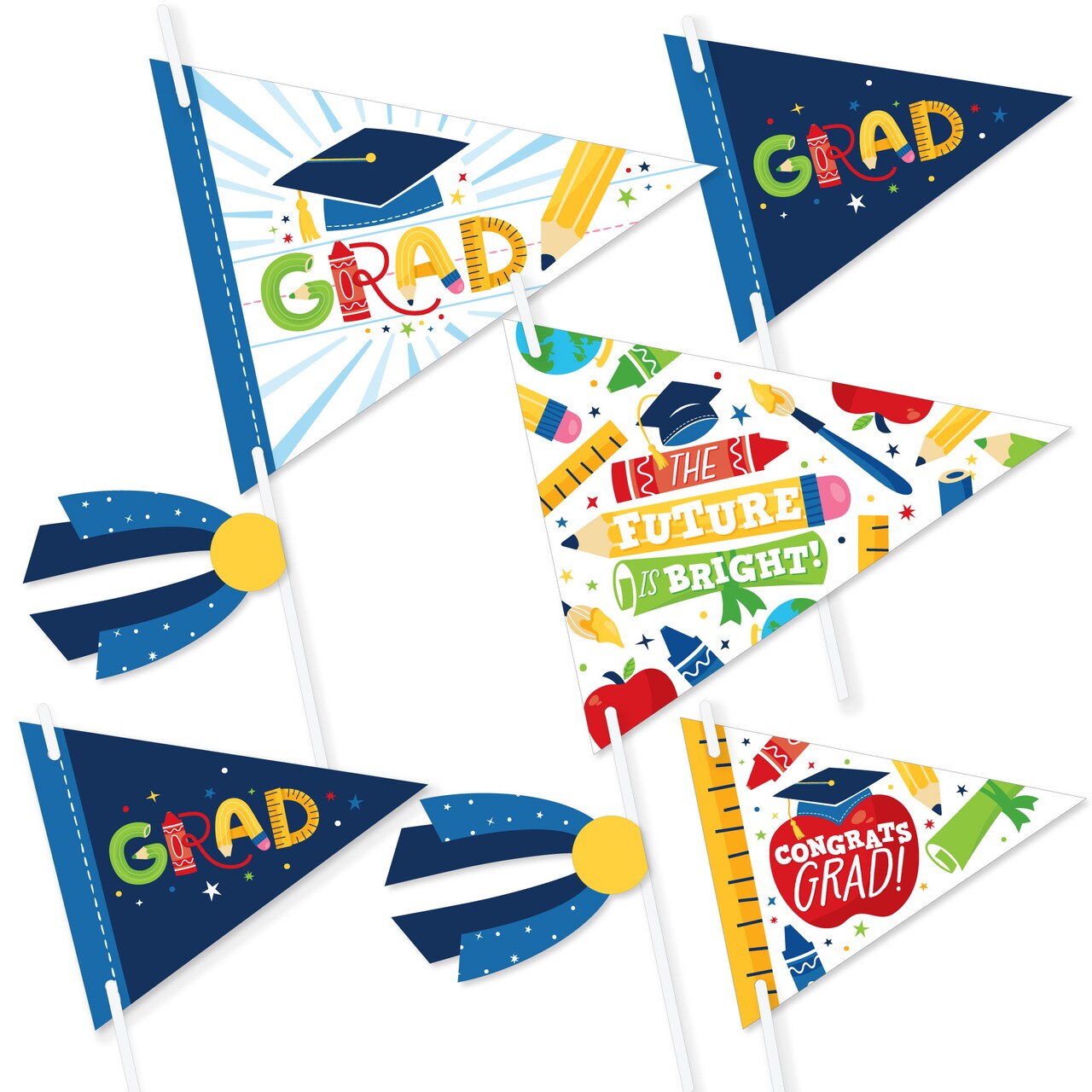 Big Dot of Happiness Kindergarten Grad - Triangle 4K Preschool Kids Graduation Party Photo Props - Pennant Flag Centerpieces - Set of 20